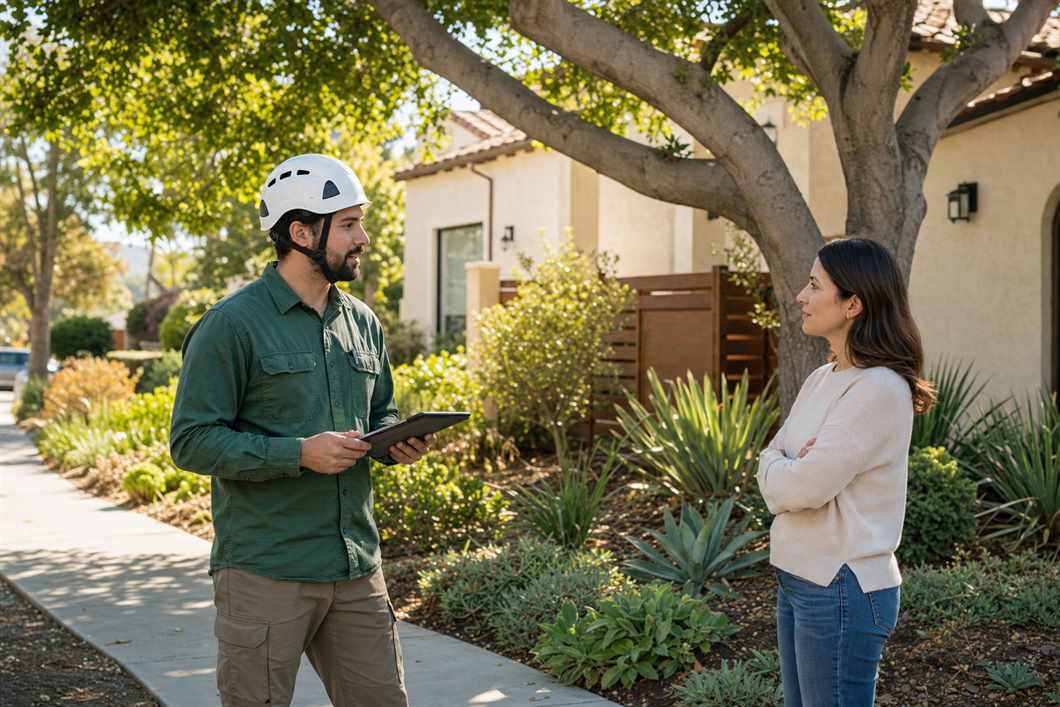 Tree service estimator consulting with a homeowner in Los Angeles
